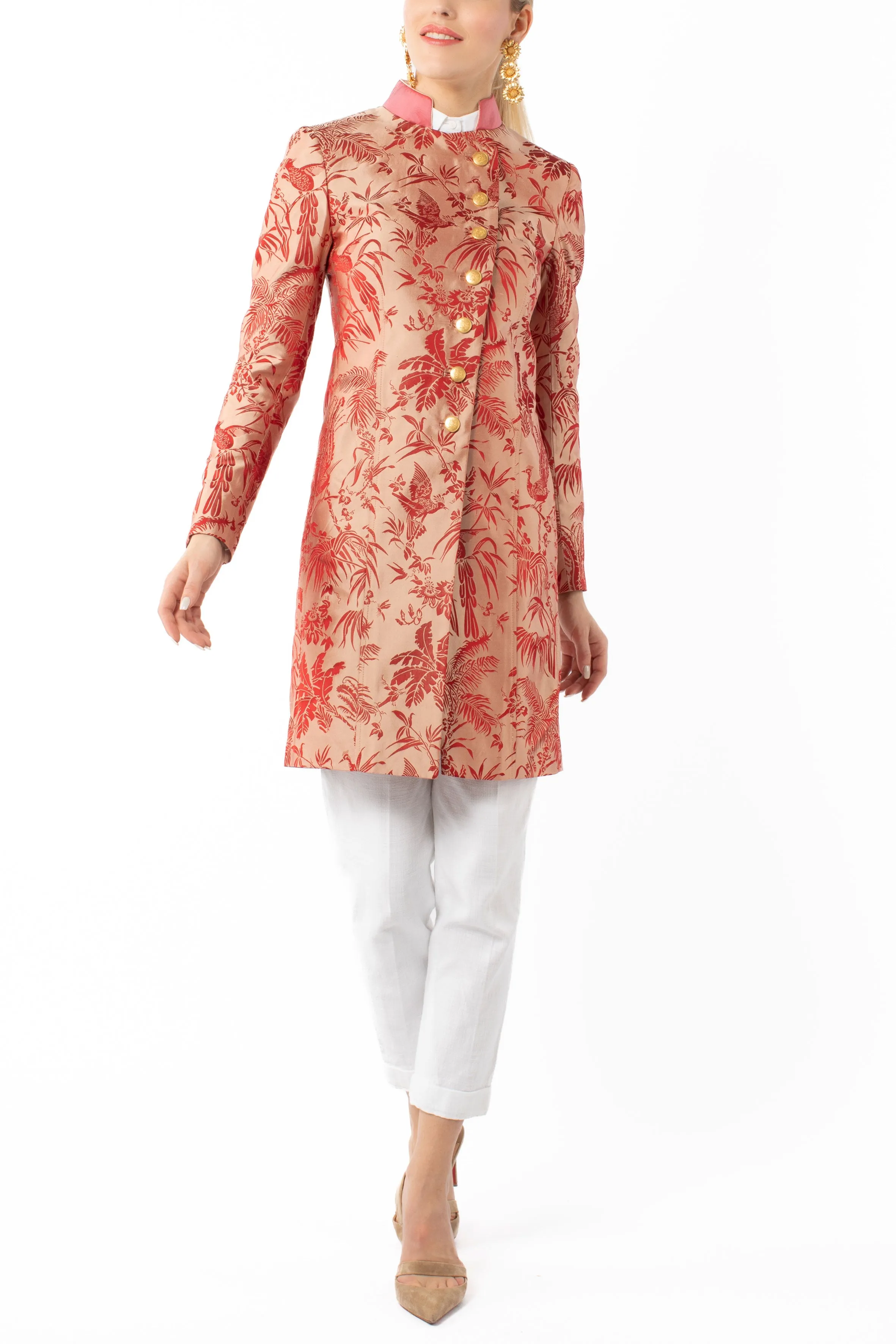 Long blazer from tropical silk-jacquard